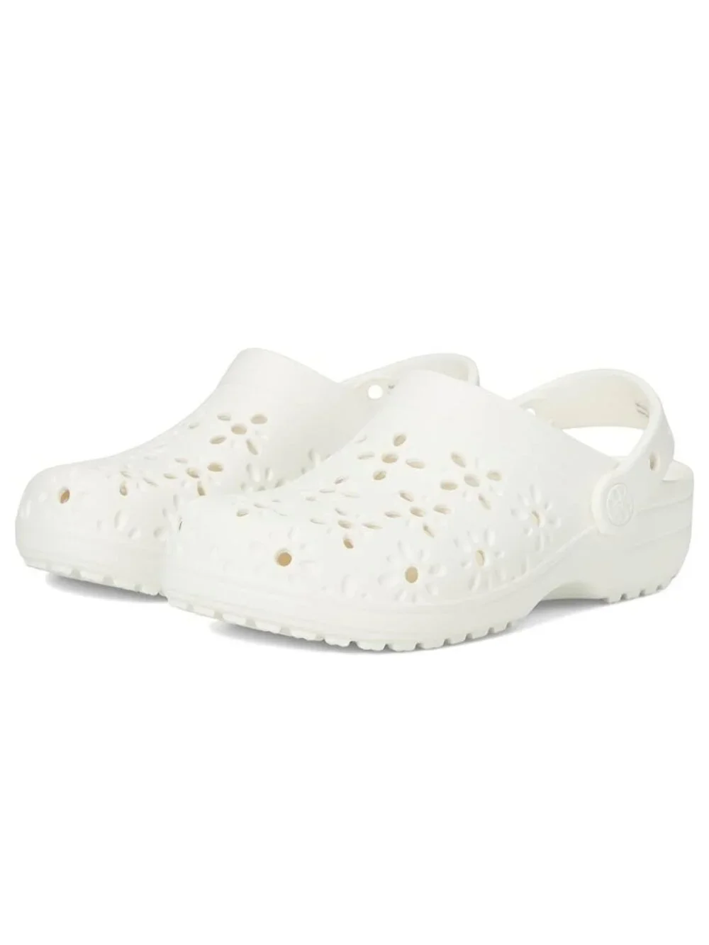 Crocs Floral Cutout Clogs Girls J5 Chalk White Kids Slip On Water Shoes